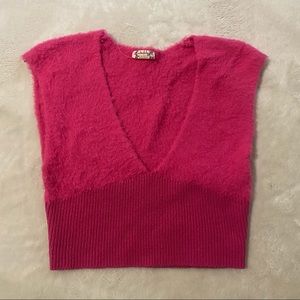 LAST CHANCE Free People Cropped Fuzzy Sweater Tank Top with V Neck
